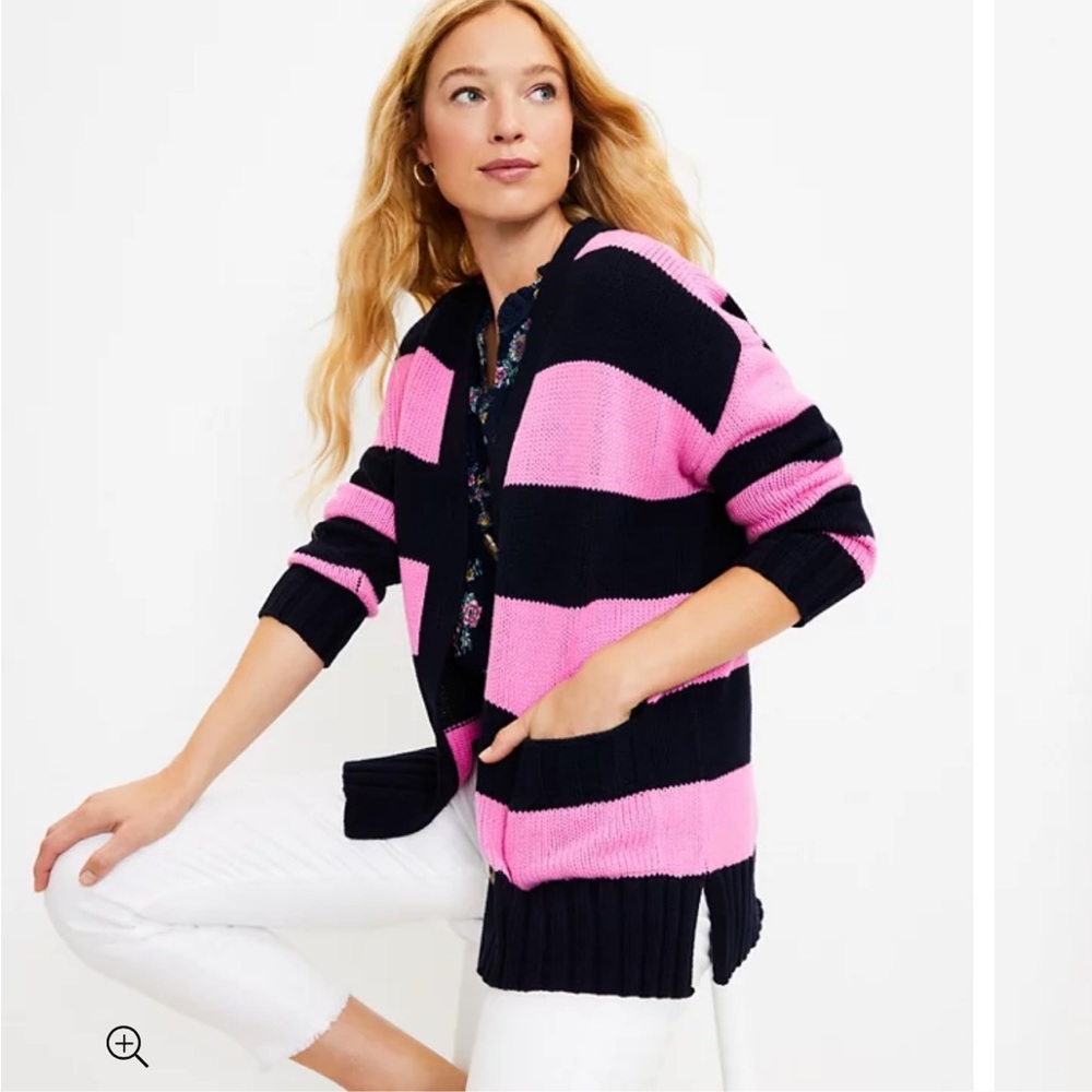 Loft Striped Relaxed V-Neck Pocket Cardigan